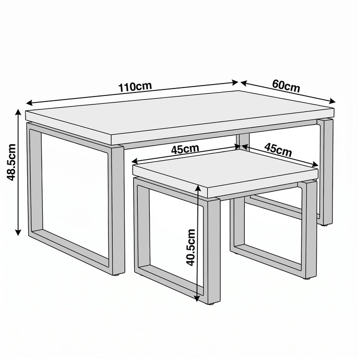 [Concrete] Nestline nesting table dimensions: large 110 x 60 x 48.5cm; small tables 45 x 45 x 40.5cm