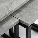 [Concrete] Nestline nesting coffee table showing grey stone-effect top meeting the square black metal support frame