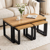 [Oak Effect] Nestline coffee table set beside a cream sofa, with flowers, books, and nesting side tables pulled outwards