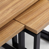 [Oak Effect] Nestline nesting coffee table set close up with nesting table pulled outwards from the coffee table