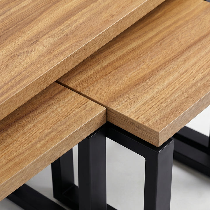 [Oak Effect] Nestline nesting coffee table set close up with nesting table pulled outwards from the coffee table