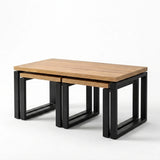[Oak Effect] Nestline nesting coffee table with 2 nested table set on a clean white background