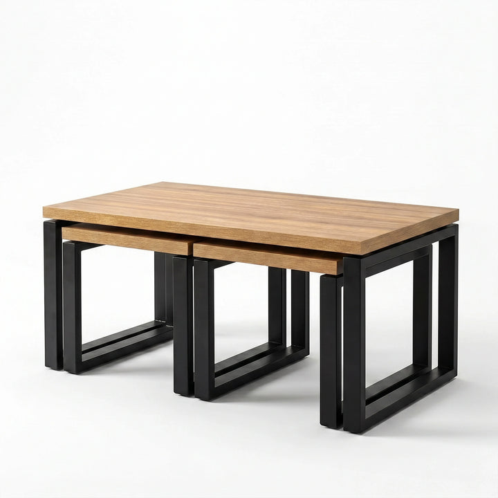 [Oak Effect] Nestline nesting coffee table with 2 nested table set on a clean white background