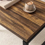 [Rustic] Nestline rustic nesting coffee table image showing tabletop detail with a small cup on warm brown grain and softly layered edge