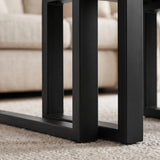 [Rustic] Nestline nesting coffee table set detail with nested frame with black metal legs aligned beneath the large table
