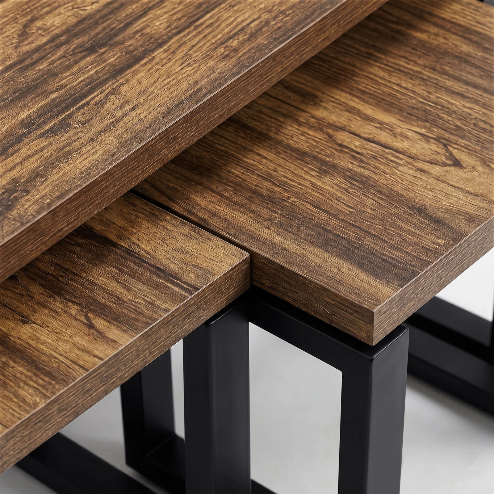 [Rustic] Nestline rustic nesting coffee table image showing warm wood grain top crossing over nesting side tables