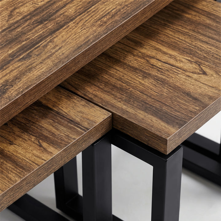 [Rustic] Nestline rustic nesting coffee table image showing warm wood grain top crossing over nesting side tables