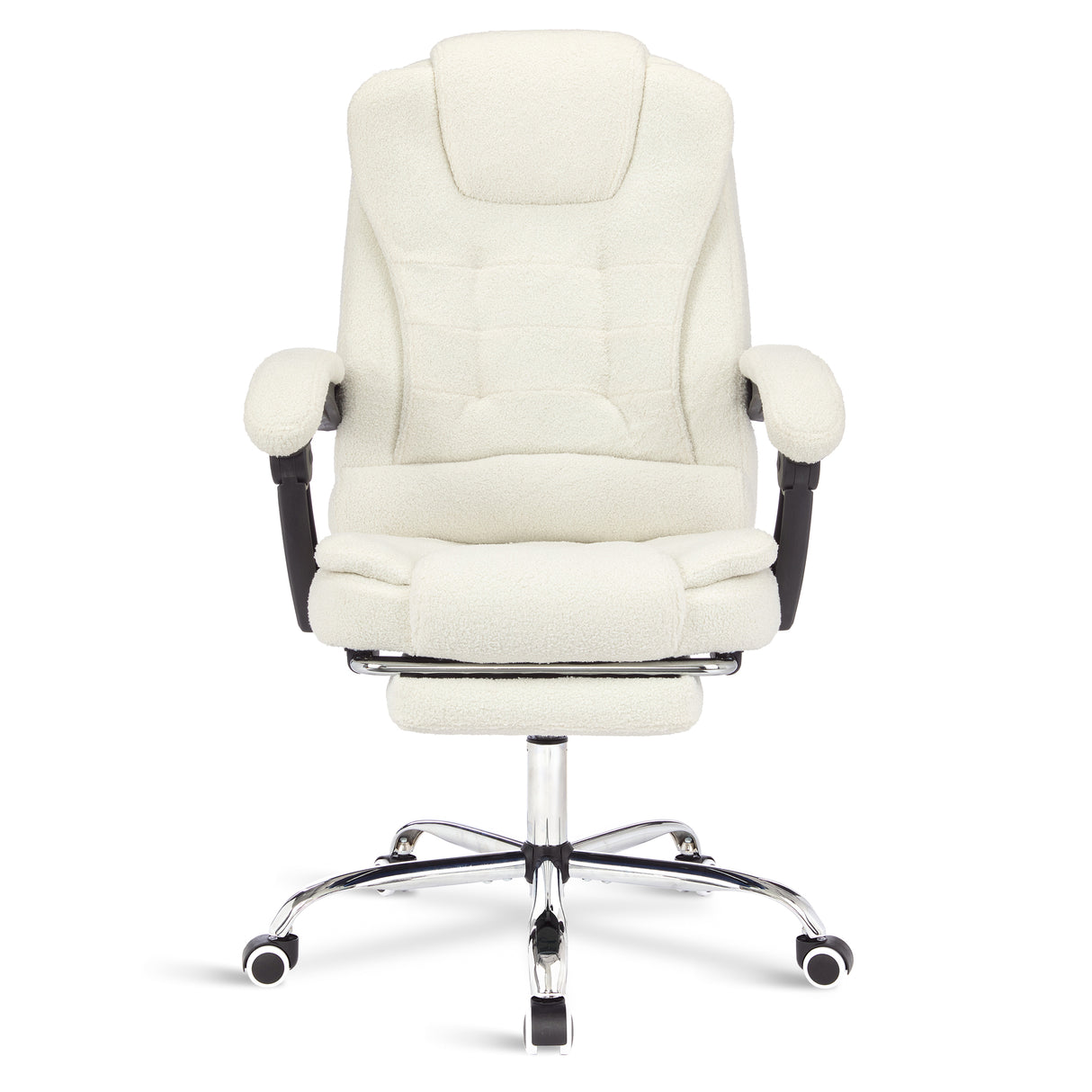 New massage chair for office with soft white fur fabric for comfort and luxury.