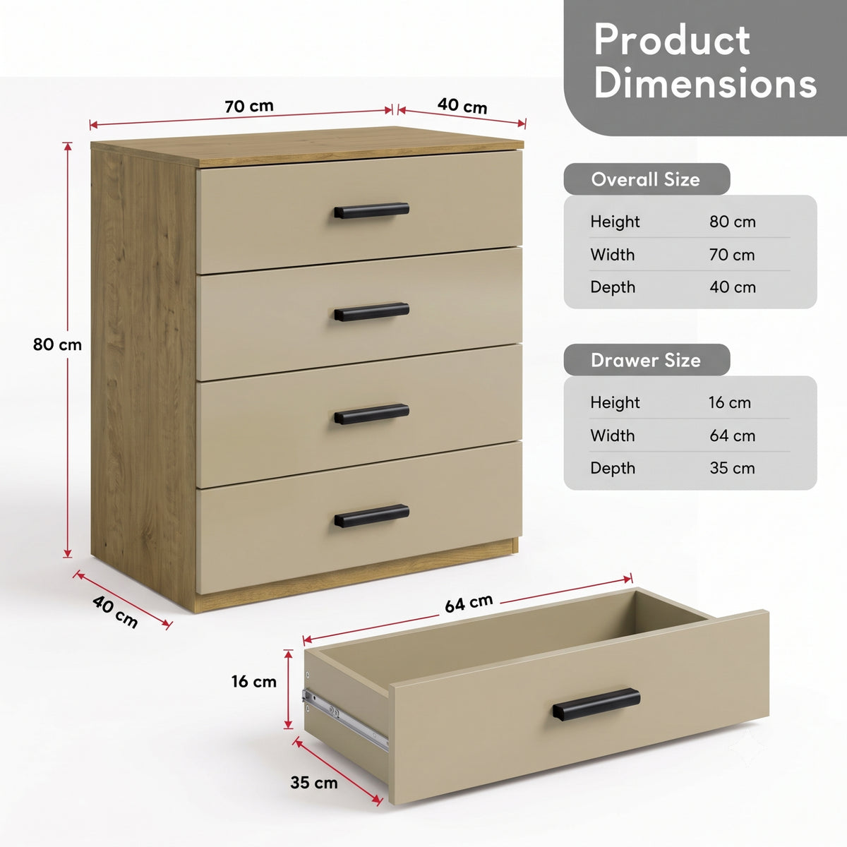 [Oak+Cashmere] oak-beige-4-drawer-chest-dimensions
