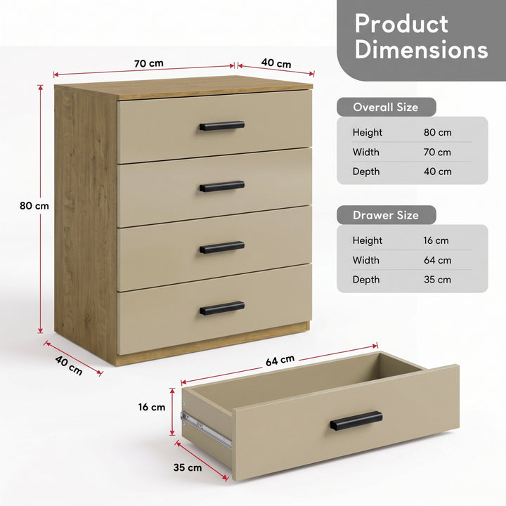 [Oak+Cashmere] oak-beige-4-drawer-chest-dimensions