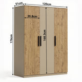 [Oak+Cashmere] Dimension diagram showing 120cm width, 176cm height, 51cm depth, and interior measurements