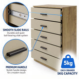 [Oak+Cashmere] Feature graphic illustrating smooth slide rails, handles, and 5kg drawer capacity.