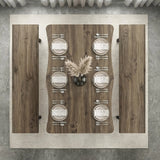 [Oak] Crosswick Industrial 6 Seater Dining Table with Benches overhead view showing live-edge top fully laid for six with two benches positioned either side