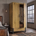 Industrial 2 Door Wardrobe with Drawer and Hanging Rail, Oak Effect