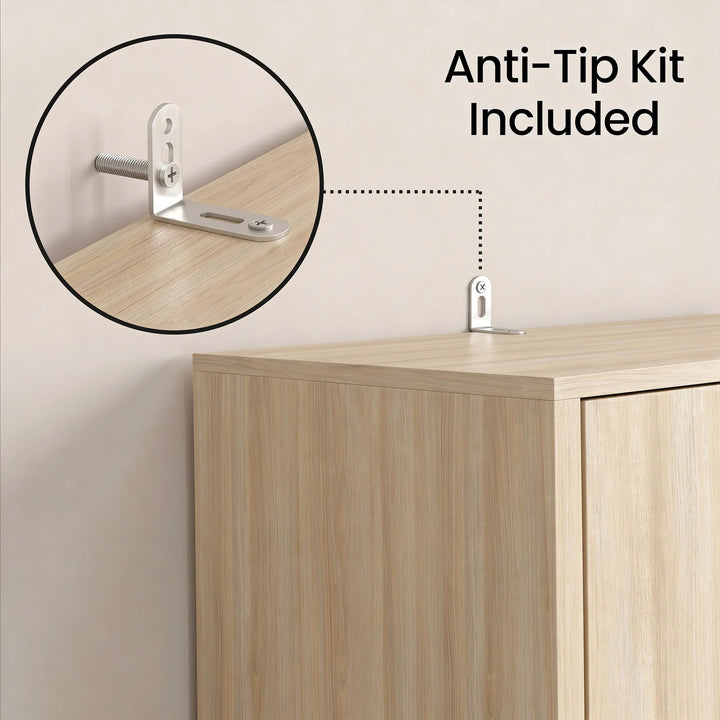 [Oak Effect] Torvek wardrobe close-up of chrome sliding door anti tipping function