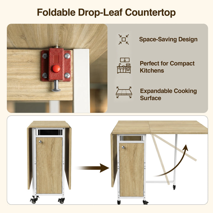 [Oak Effect] Kitchen & Dining Furniture Sets drop-leaf countertop lock switch, folding panels, and compact setup graphic.