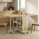 [Sonoma Oak] Kitchen & Dining Furniture Sets open dining table in a compact kitchen corner with stools and tableware.
