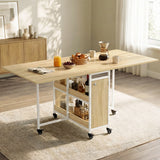 [Sonoma Oak] Kitchen & Dining Furniture Sets six-seat dining setup with plates, fruit, coffee, and centre storage.