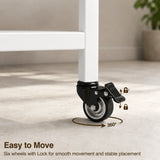 [Sonoma Oak] Kitchen & Dining Furniture Sets caster wheel close-up with brake lever, lock icons, and 360 degree arrow.