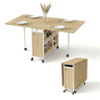 [Oak Effect] Kitchen & Dining Furniture Sets open and closed table views with place settings, storage base, and wheels.