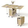 [Sonoma Oak] Kitchen & Dining Furniture Sets open and closed table views with place settings, storage base, and wheels.