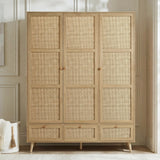 [Oak Effect] Wovena rattan bedroom furniture set wardrobe in oak effect with cane mesh doors and round pine knobs