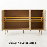 [Oak Effect] cutaway of the oak effect Wovena 3 door sideboard showing internal shelf at three height levels