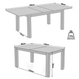 [140cm | Oak] Size guide shows 140-180 x 90 x 76cm extendable dining table, 73cm clearance, 123cm leg gap, 100kg capacity.