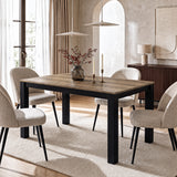 [160cm | Oak] Closed 160cm dining table with four cream chairs, Oak top, berry vase, candles and black iron frame.