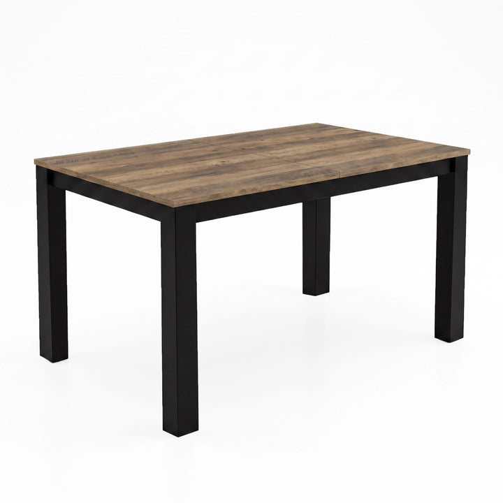 [160 cm | Oak] Regular 160cm size  extendable dining table with Oak top, centre seam, black frame and square legs.