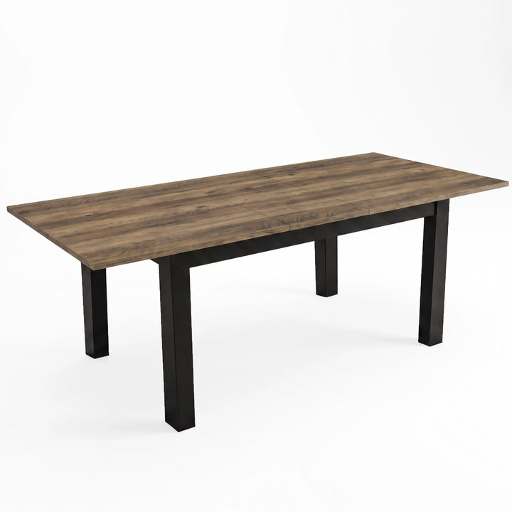 [160 cm | Oak] Dining table extended to 200cm with Oak top, 40cm centre leaf, black frame and square legs