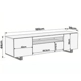 [Oak] Kystra TV stand line diagram: 180cm wide, 38cm deep, 44cm high, side cabinet 42cm, centre 95.5cm, shelf 22.5cm