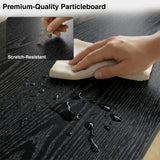 [Oak] Larvik dark top surface close-up with hand wiping water spillage and inset showing scratch-resistant key test