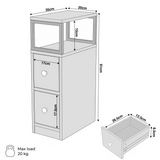 [Oak] Narrow side table dimensions: 20W x 35D x 61H cm; shelf 15H; drawers 13.5W x 26.5D x 8.5H cm