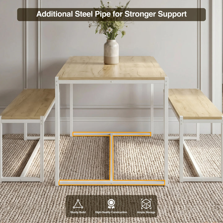 [Oak] Orvak Dining Table with Bench Set 4 Seater featuring additional metal pipe for stronger frame support
