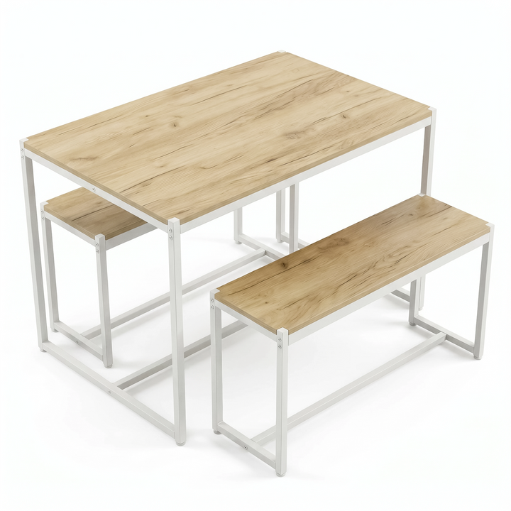 [Oak] Orvak Dining Table with Bench Set 4 Seater white background product shot showing full table and bench set