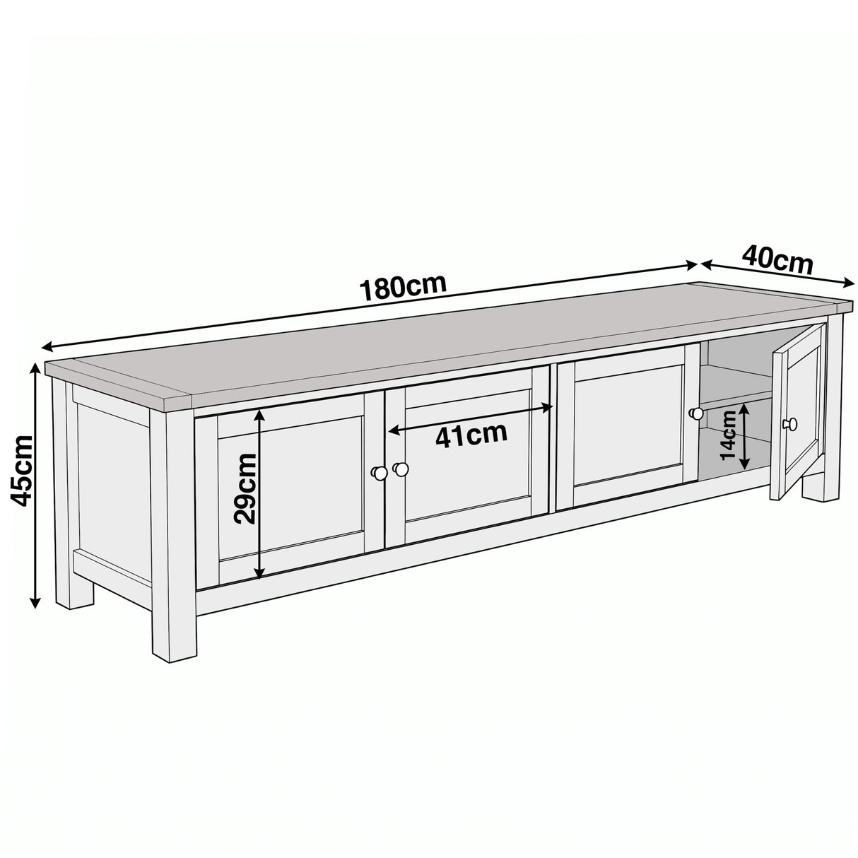 [Oak] Oskara TV unit 180cm technical dimensions and size guide diagram with full measurements