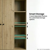 [Oak] Selby wardrobe open-shelf section with 3-level adjustable shelving positions highlighted