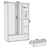 [Oak] Selby wardrobe dimension diagram showing 102cm width, 176cm height, 50cm depth and 93x43x21cm drawer