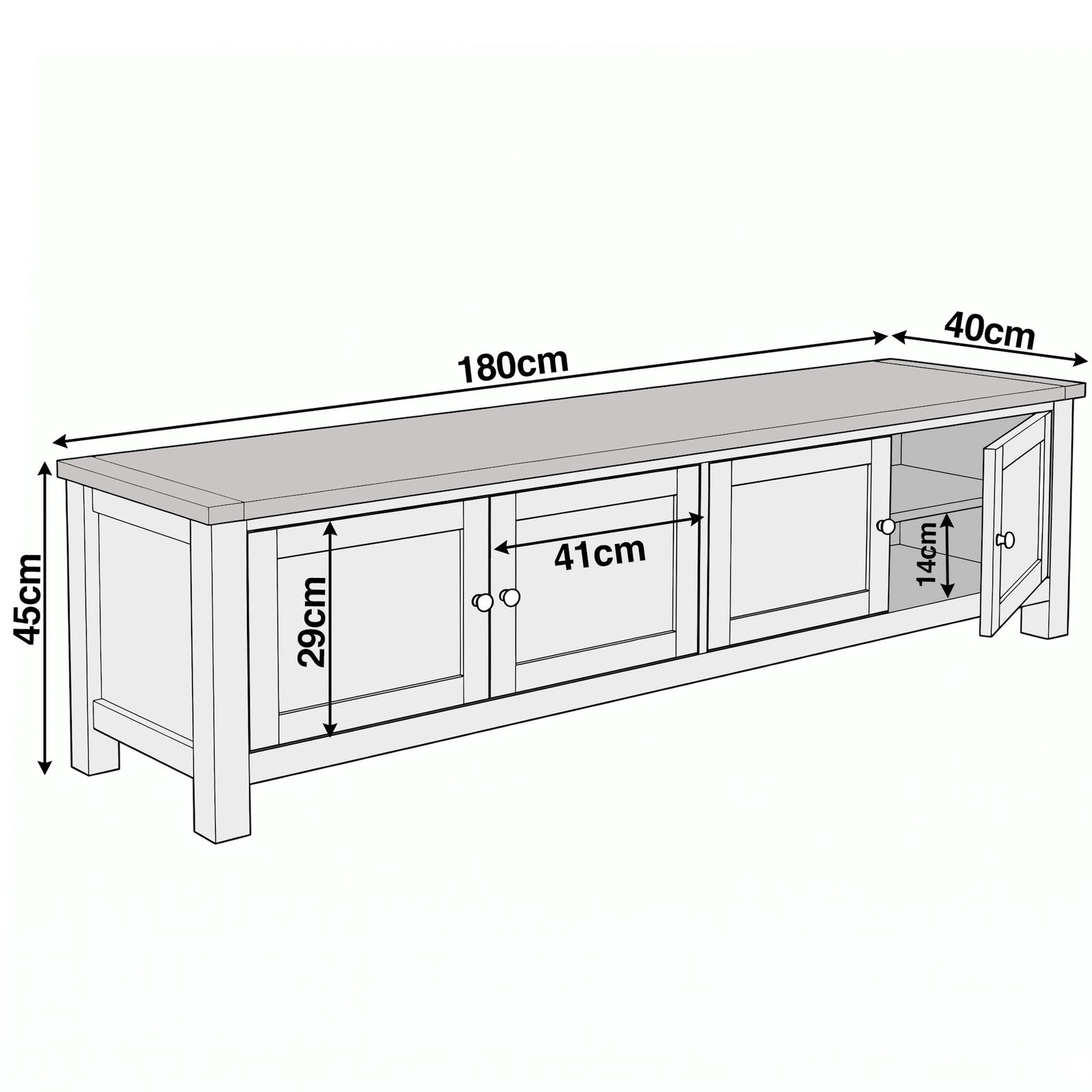 [Oak] Shaker TV unit 180cm technical dimensions and size guide diagram with full measurements