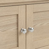 [Oak] Shaker TV unit 180cm silver metallic round knob handle close-up on oak panelled door