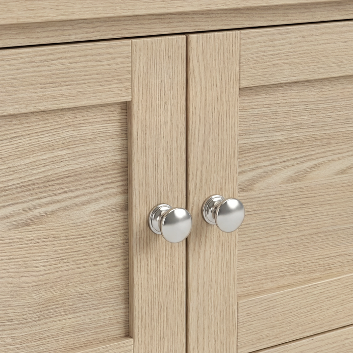 [Oak] Shaker TV unit 180cm silver metallic round knob handle close-up on oak panelled door
