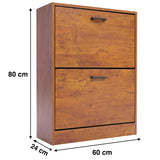 Dimensions of the side view of the oak slimline shoe cabinet: width 60 cm, depth 24 cm, and height 80 cm.