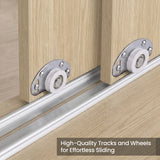 [Oak] Torvek wardrobe close-up of chrome sliding door roller wheels on aluminium bottom track rail