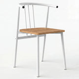 [Oak] Torvi dining chair with white tubular metal frame, spindle back, armrests and solid oak seat pad