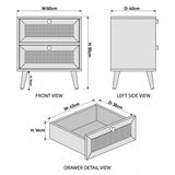 [Oak] Wovena rattan bedside dimensions: 50 x 40 x 55 cm with 14 cm legs and 43 x 35 x 16 cm drawer