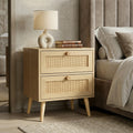 Wovena Rattan 2 Drawer Bedside Table - Nightstand Drawers, Oak Finish