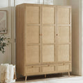 Wovena Rattan 3 Door Wardrobe With Drawers and Shelves - Oak Effect