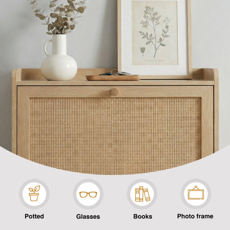  [Oak] Wovena shoe cabinet top surface area to decor with the vase, keys, photoframes, etc