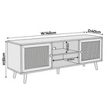 [Oak] Wovena dimension diagram showing W 140cm, D 40cm, H 55cm, and open shelf W 45cm by H 18.5cm measurements